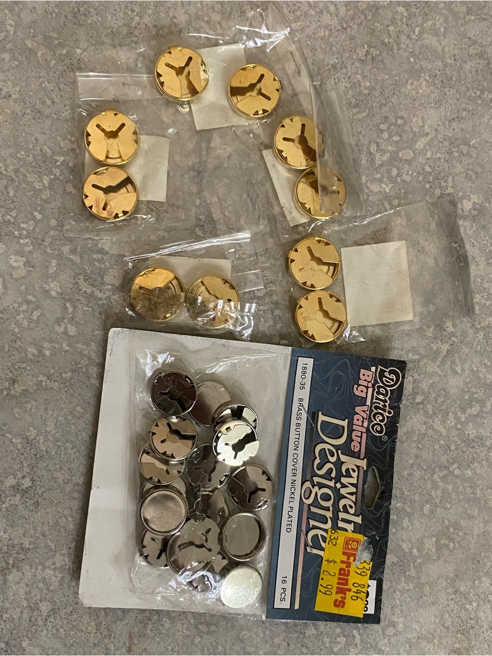 Jewelry Designer Crafters Silver and Gold Button Covers 26pc